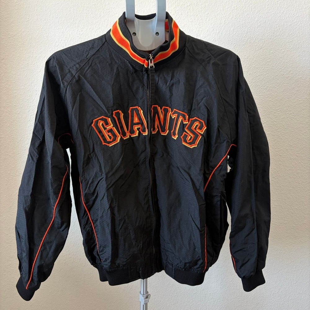 Majestic SF Giants Windbreaker Jacket Women XL Black Embroidered Full Zip MLB‎